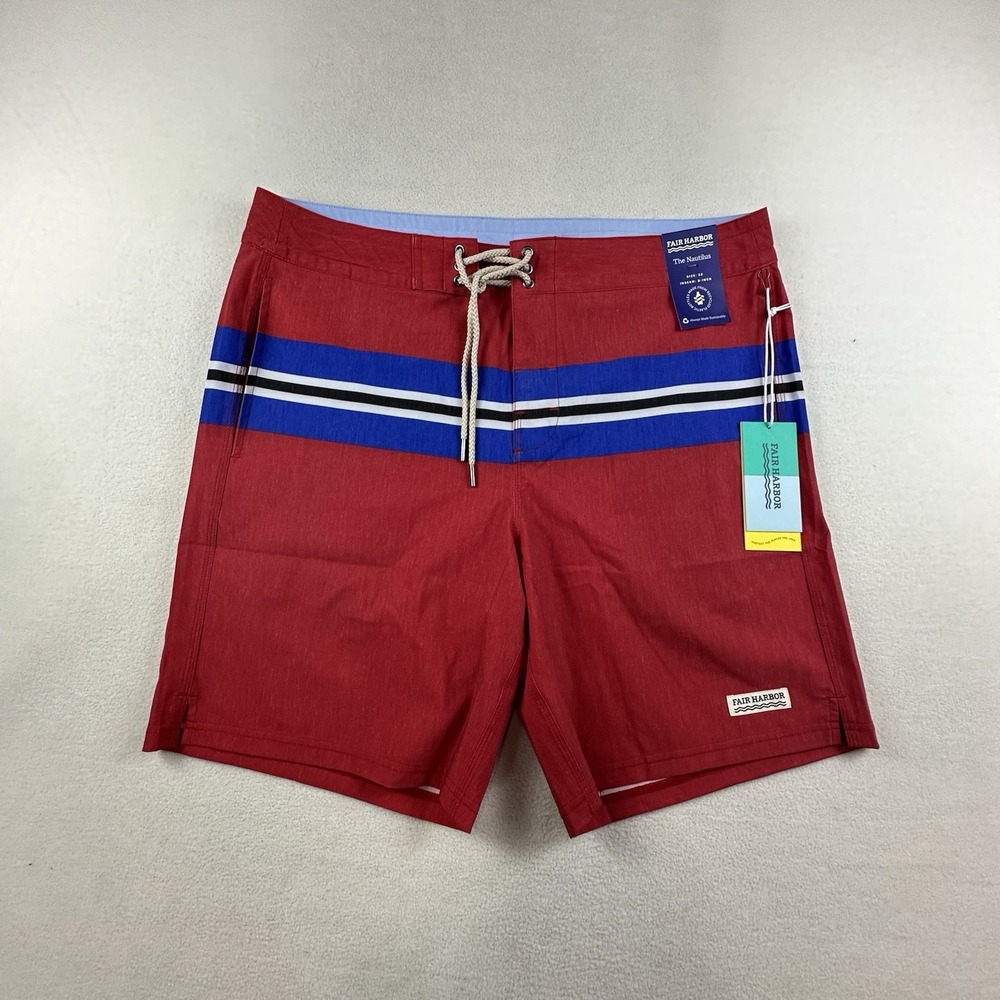Fair Harbor Red and Blue Men Swim Board Shorts